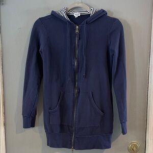 Splendid Navy Full Zip Hoodie with Striped Accents Size Small